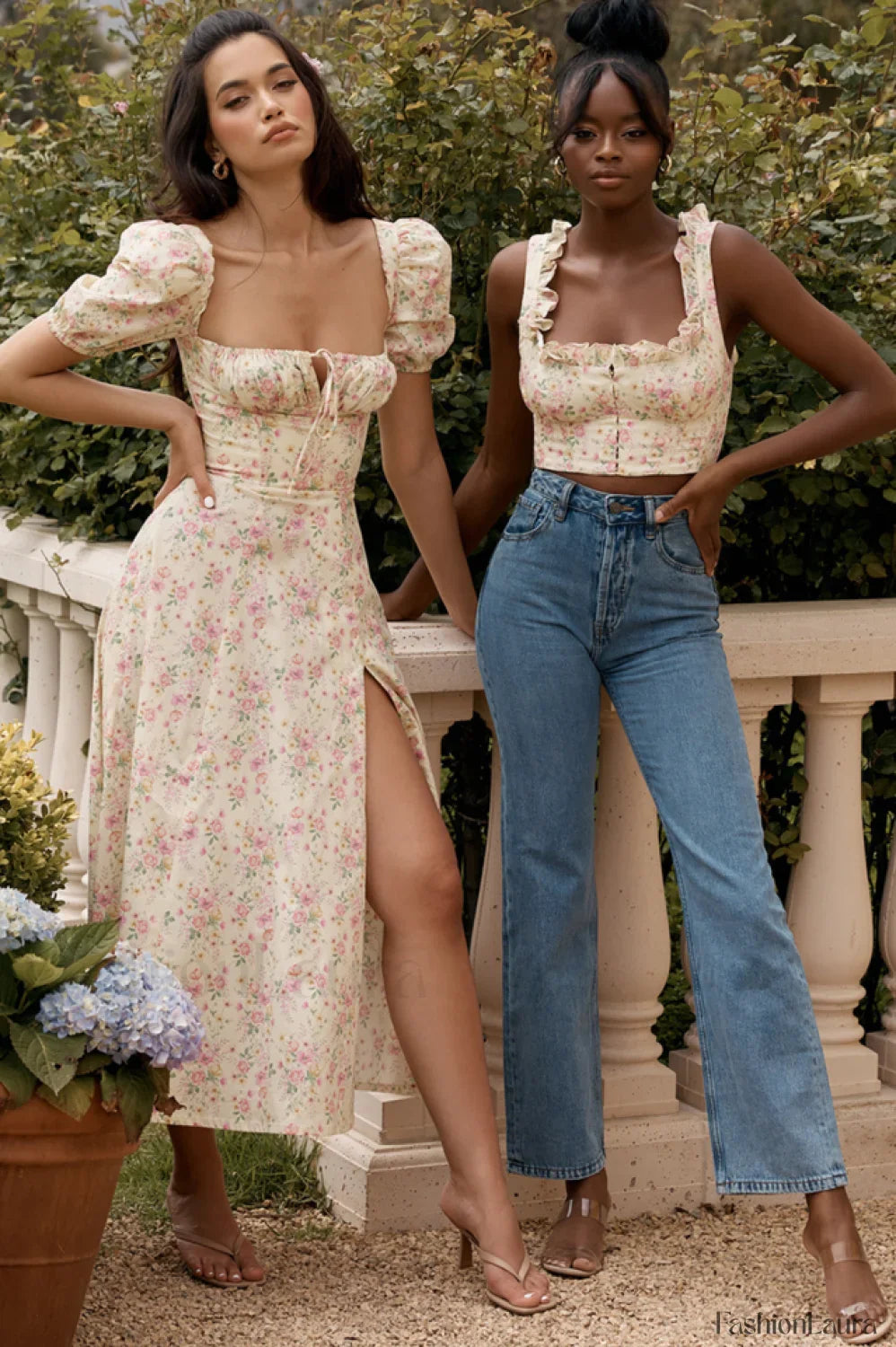 Floral Puff Sleeve Charming Boho Midi Dress