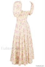 Floral Puff Sleeve Charming Boho Midi Dress