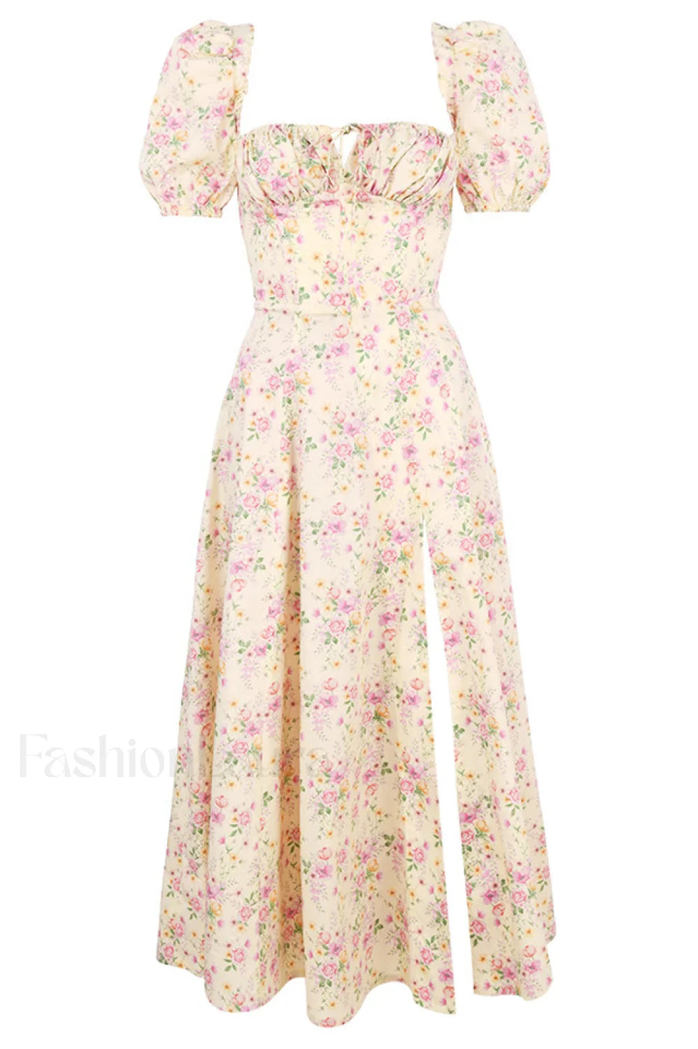 Floral Puff Sleeve Charming Boho Midi Dress S / Floral