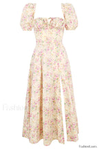 Floral Puff Sleeve Charming Boho Midi Dress S / Floral
