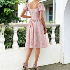 Floral Puff Sleeve Midi Dress