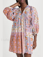 Floral Puff Sleeve Shirt Boho Dress
