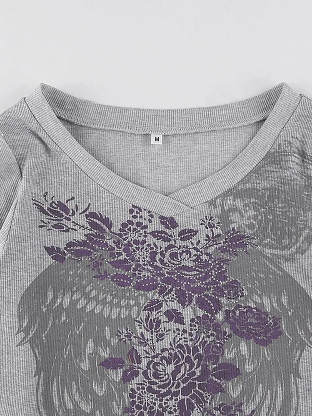 Floral Rhinestone Long Sleeve Crop Top Tops&Tees