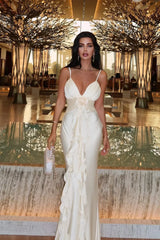 Floral Ribbon Satin Slim Fit Strappy Maxi Dress