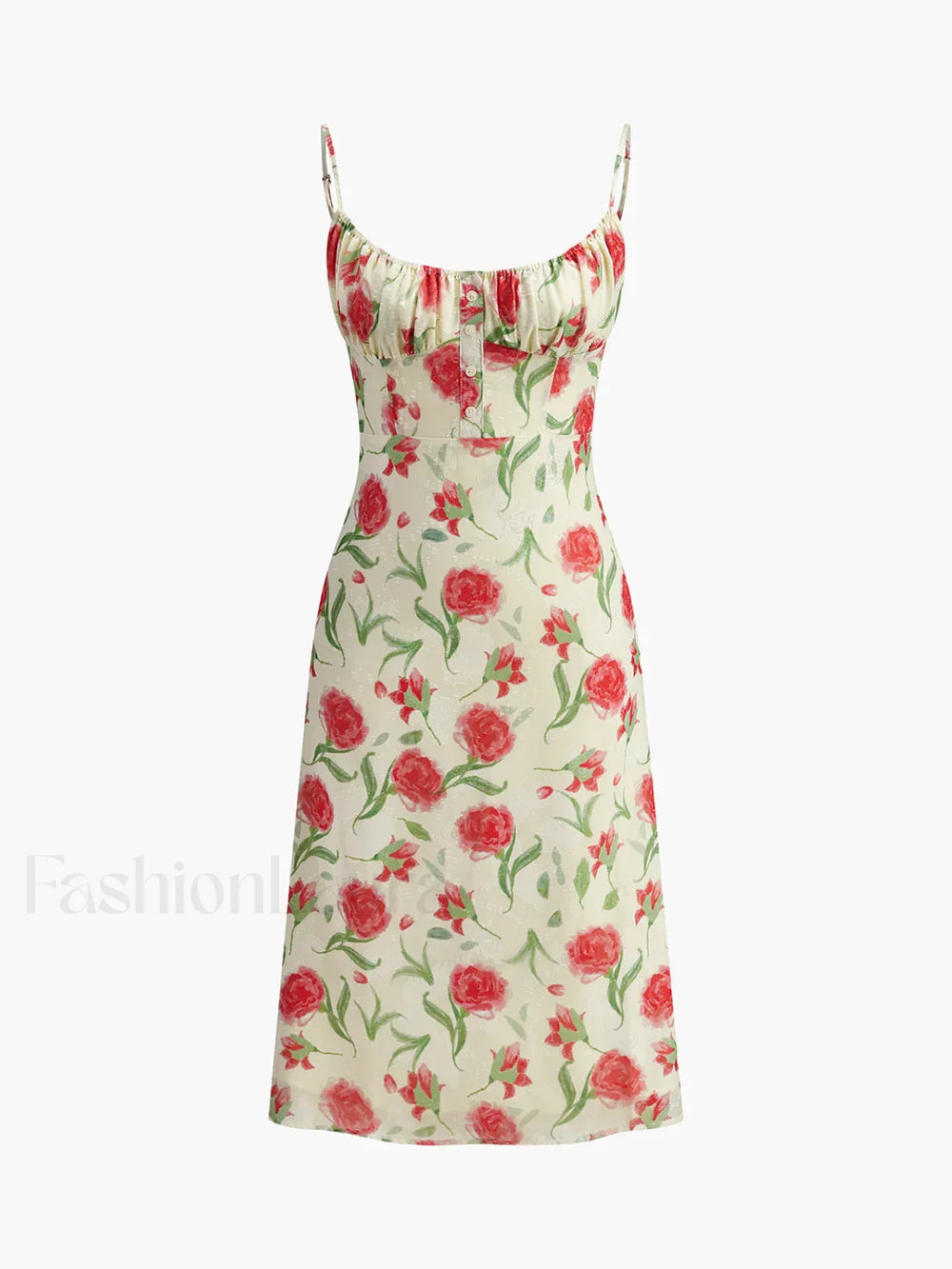 Floral Ruched Button Detail Dress Dresses