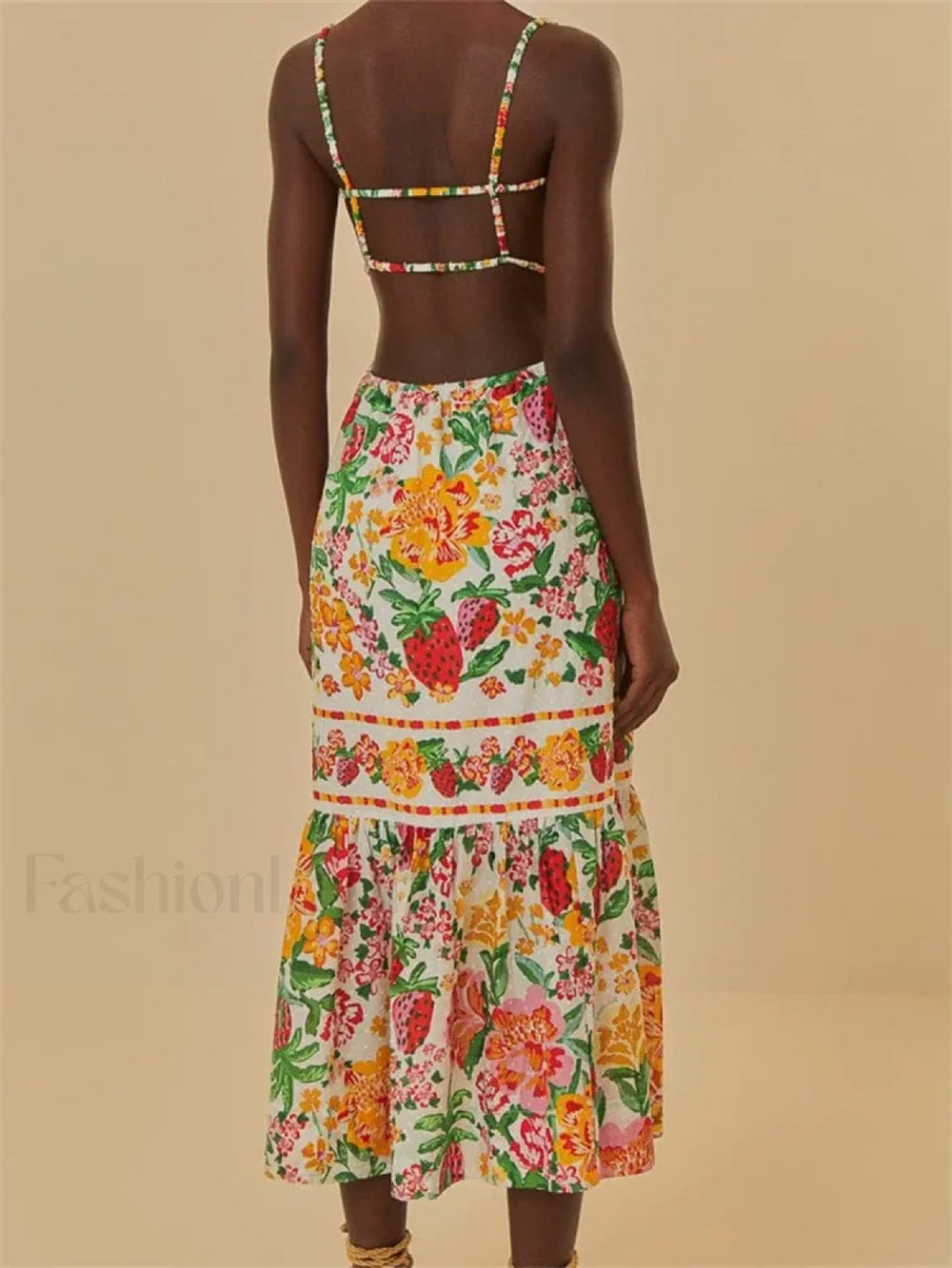 Floral Ruched Button Strap Maxi Dress