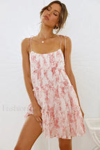 Floral Ruffled Stylish Mini Dress S / Pink