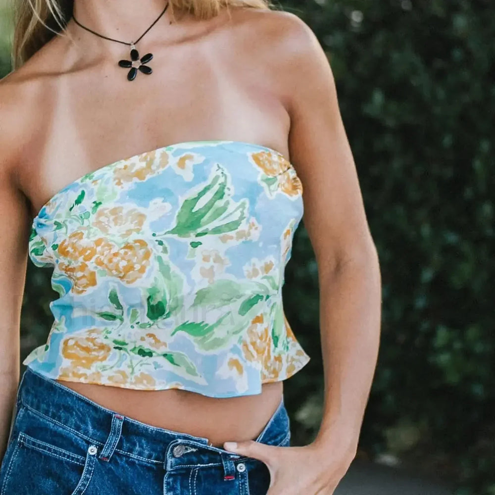 Floral Spaghetti Coquette Crop Top