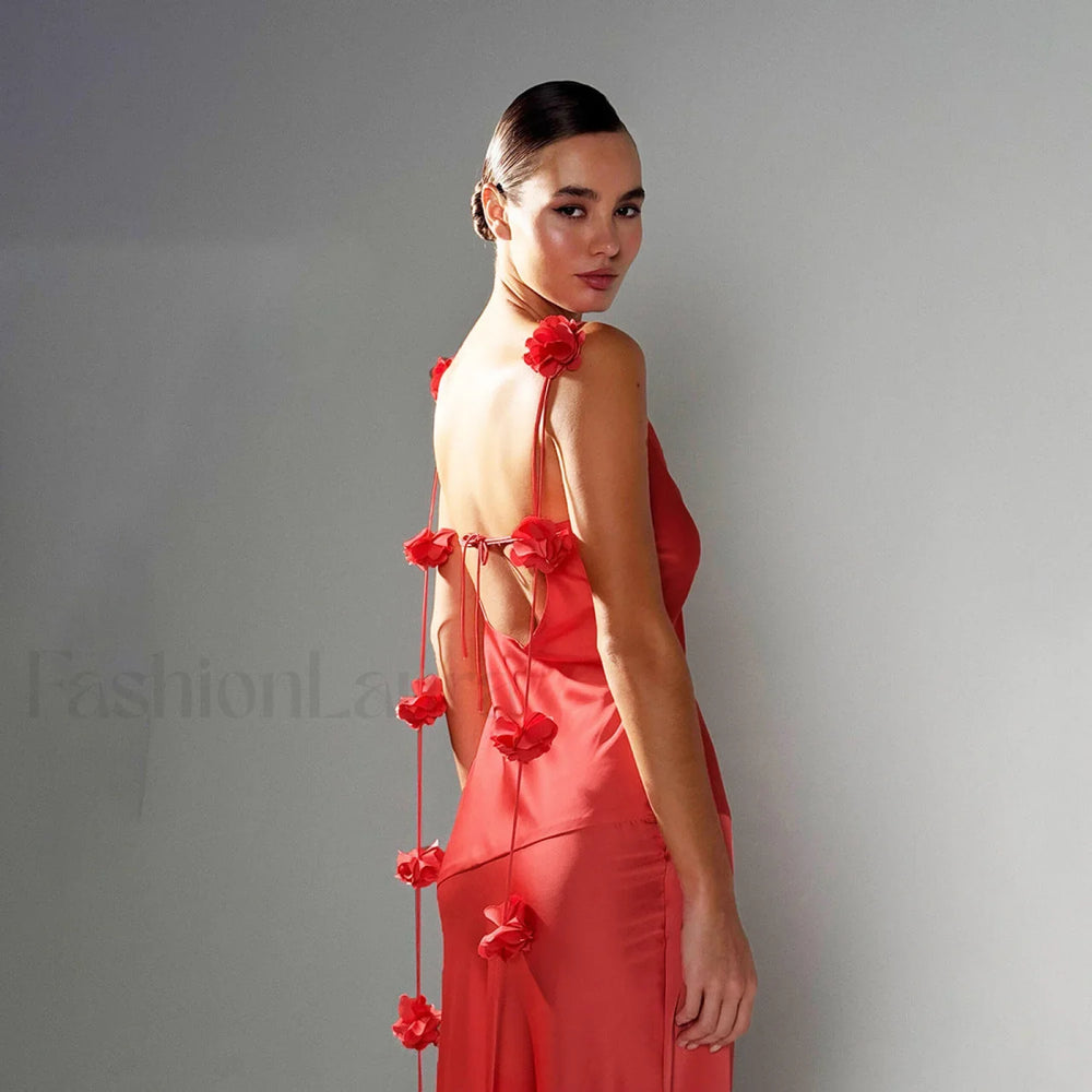 Floral Strappy Backless Slim Fit Hip Wrap Maxi Dress