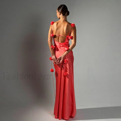 Floral Strappy Backless Slim Fit Hip Wrap Maxi Dress