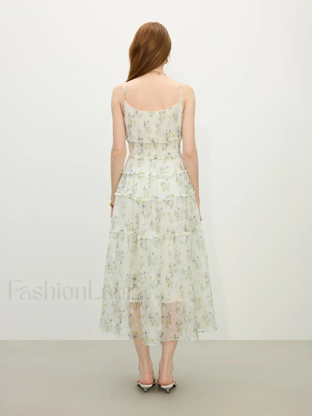 Floral Strappy X Line Midi Dress