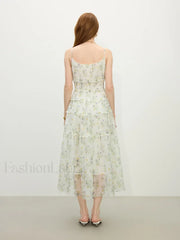 Floral Strappy X Line Midi Dress