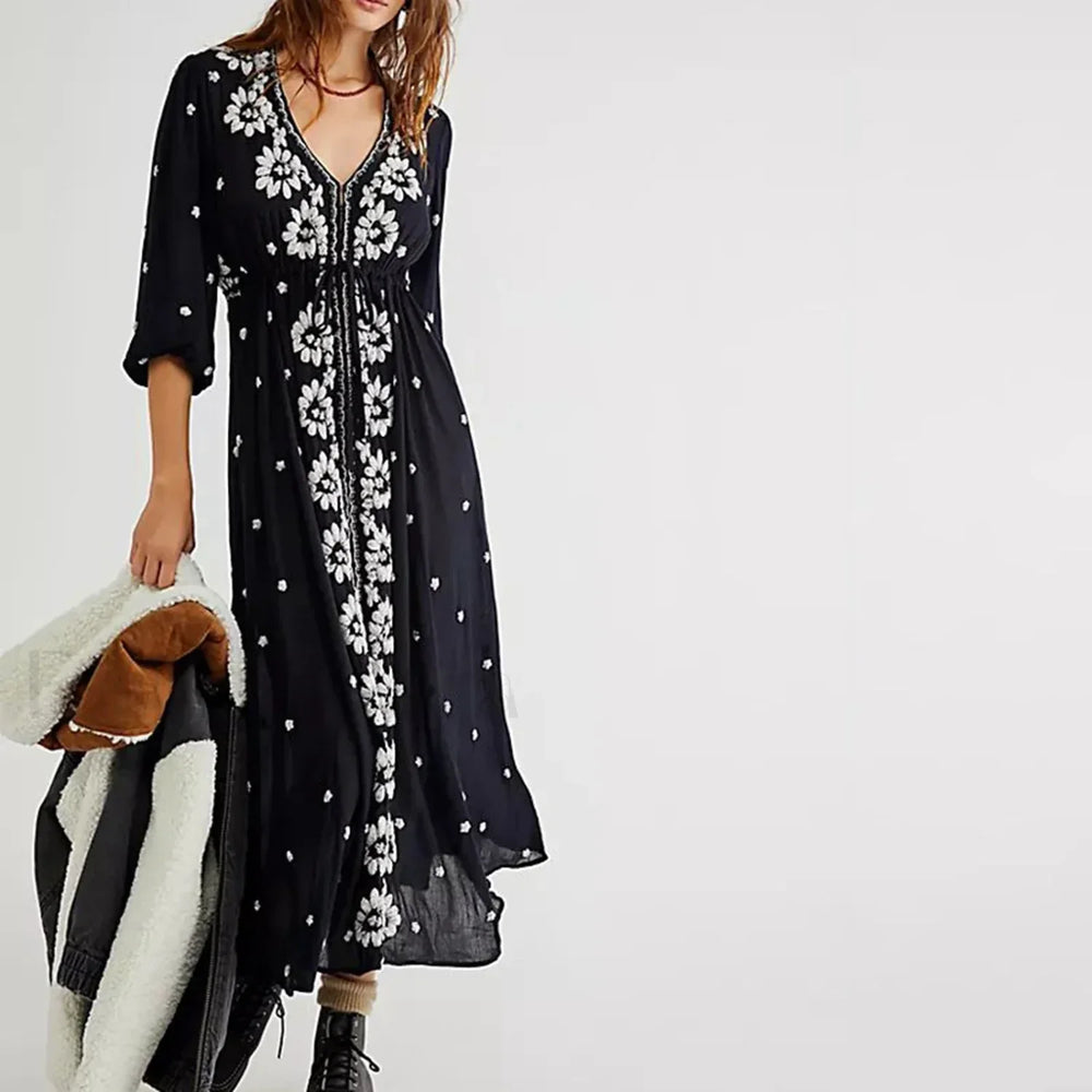 Floral Swing Maxi Boho Dress black / S