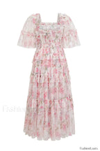 Floral Tulle Ruffle Charming Layered Maxi Dress