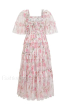 Floral Tulle Ruffle Charming Layered Maxi Dress