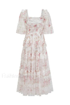 Floral Tulle Ruffle Charming Layered Maxi Dress