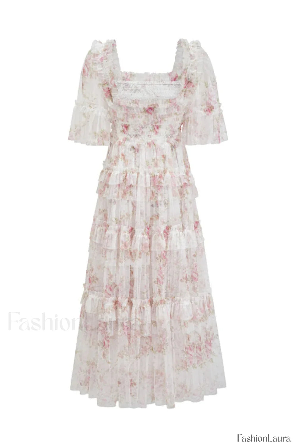 Floral Tulle Ruffle Charming Layered Maxi Dress