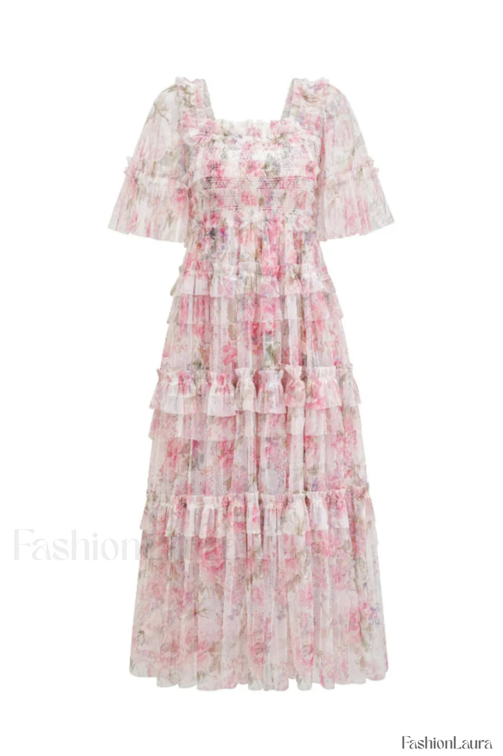 Floral Tulle Ruffle Charming Layered Maxi Dress S / 1#