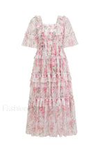 Floral Tulle Ruffle Charming Layered Maxi Dress S / 1#