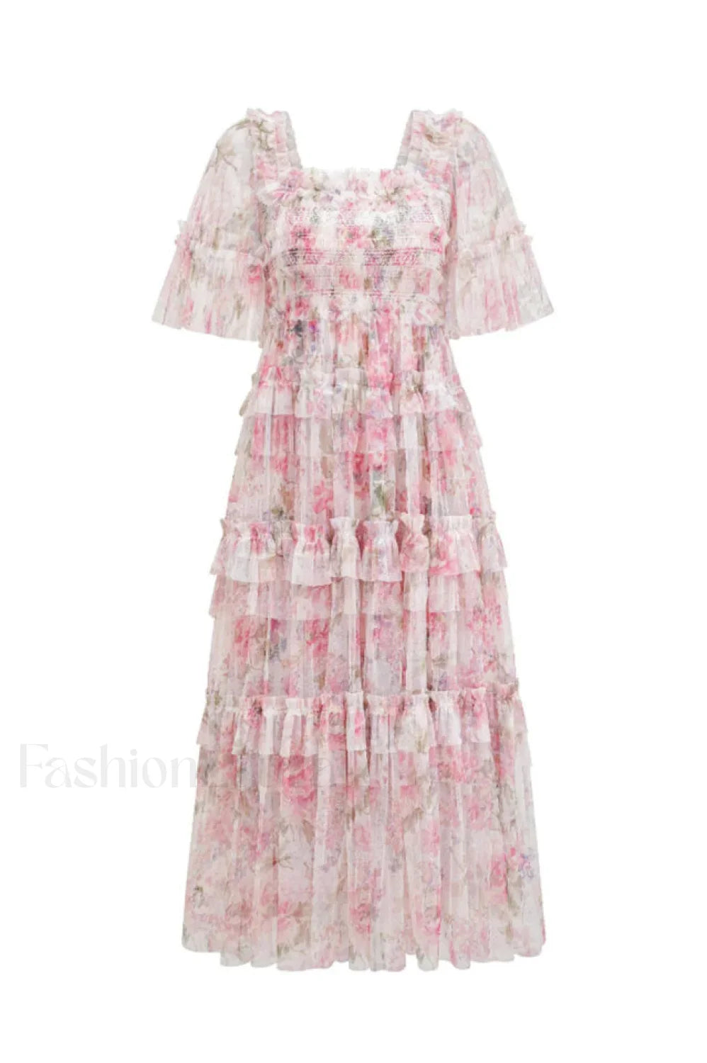 Floral Tulle Ruffle Charming Layered Maxi Dress S / 1#