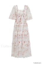 Floral Tulle Ruffle Charming Layered Maxi Dress S / 2#