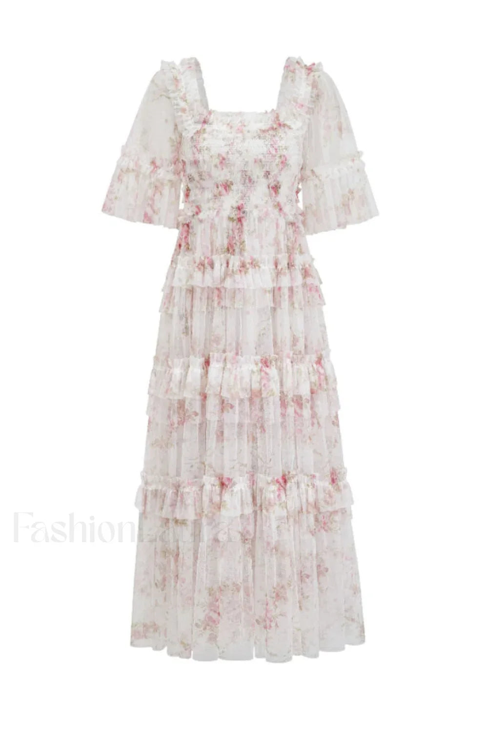 Floral Tulle Ruffle Charming Layered Maxi Dress S / 2#