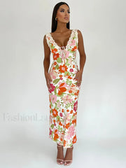 Floral V Neck Bodycon Maxi Dress