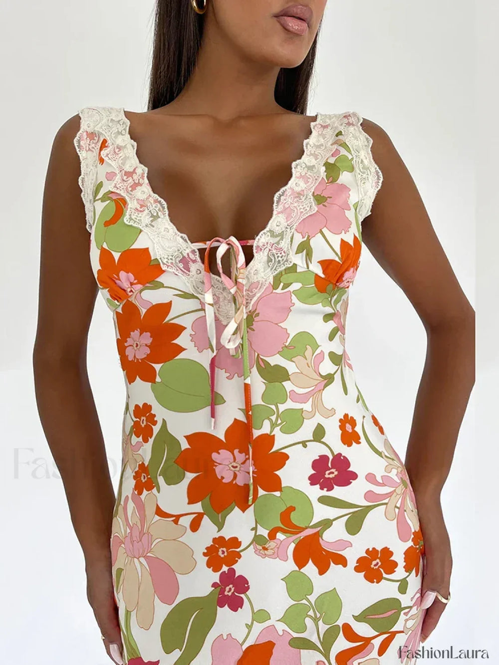 Floral V Neck Bodycon Maxi Dress