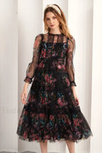 Floral Wonder Stylish Midi Dress S / Black