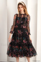 Floral Wonder Stylish Midi Dress S / Black