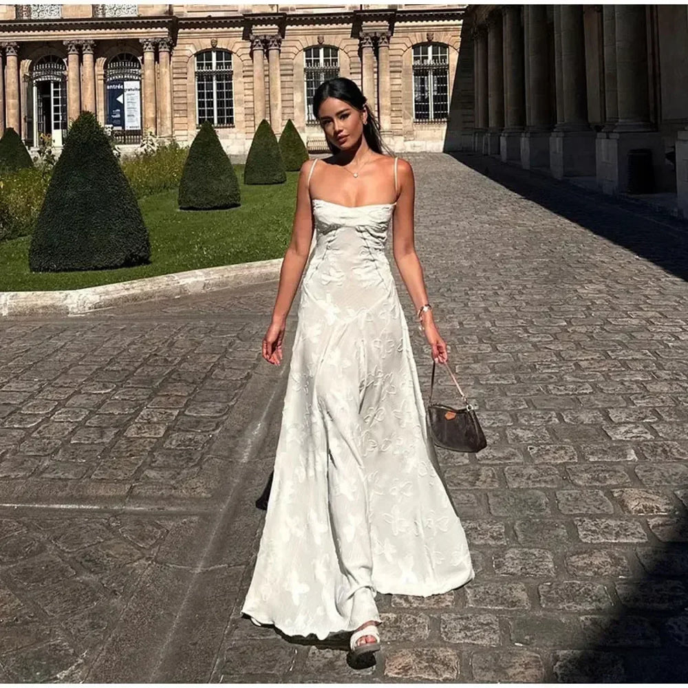 Floral Wrap Spaghetti Maxi Dress WHITE / S