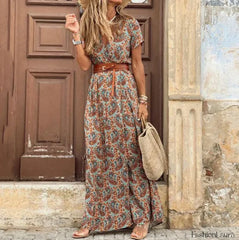 Floral Y2K Maxi Boho Dress brown / S