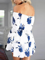 JuliaFashion-Floral Print Off The Shoulder Mini Dress