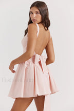 Floriane Peach Stylish Bow Mini Dress