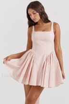 Floriane Peach Stylish Bow Mini Dress