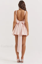 Floriane Peach Stylish Bow Mini Dress
