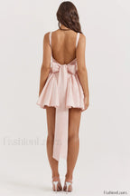 Floriane Peach Stylish Bow Mini Dress