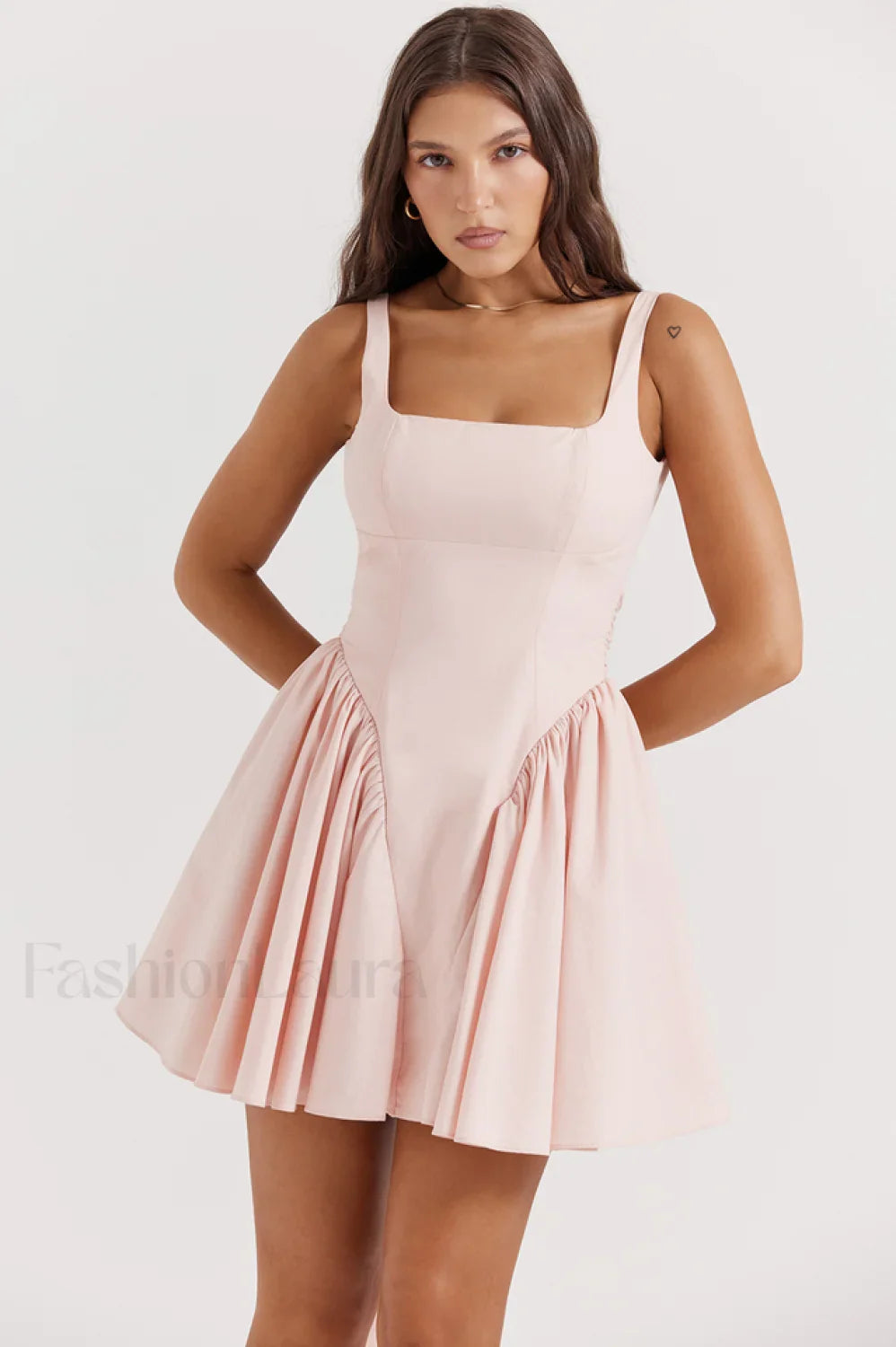 Floriane Peach Stylish Bow Mini Dress XS / Peach Pink
