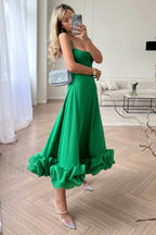 Flounce Bustier Stylish Midi Dress S / Green