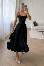 Flounce Bustier Stylish Midi Dress S / Black