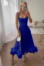 Flounce Bustier Stylish Midi Dress S / Royal Blue