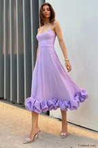 Flounce Bustier Stylish Midi Dress S / Lilac