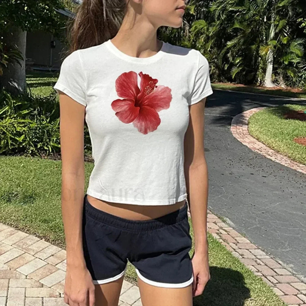 Flower Print Vintage Crop Top T Shirt