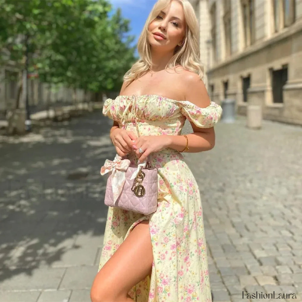 Flower Short Sleeve Maxi Dress