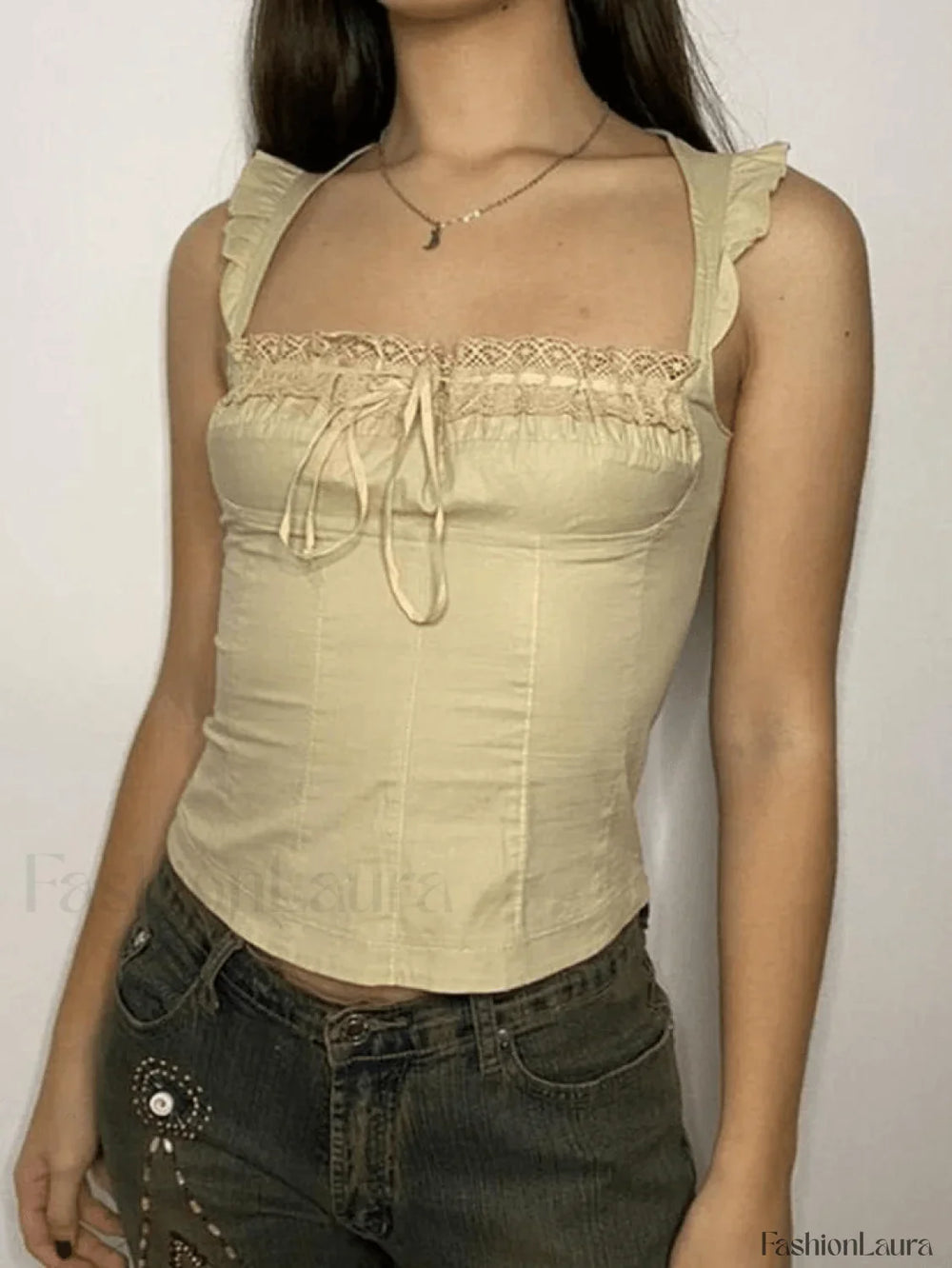 Flutter Sleeve Lace Up Corset Top Tops&Tees