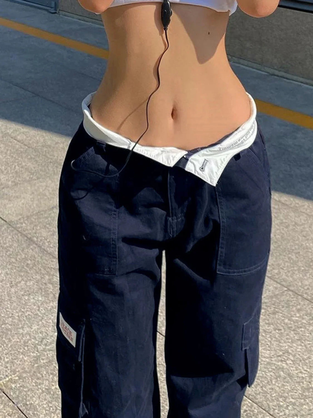 Fold Over Waist Y2K Straight Leg Pants Straight Leg Pants