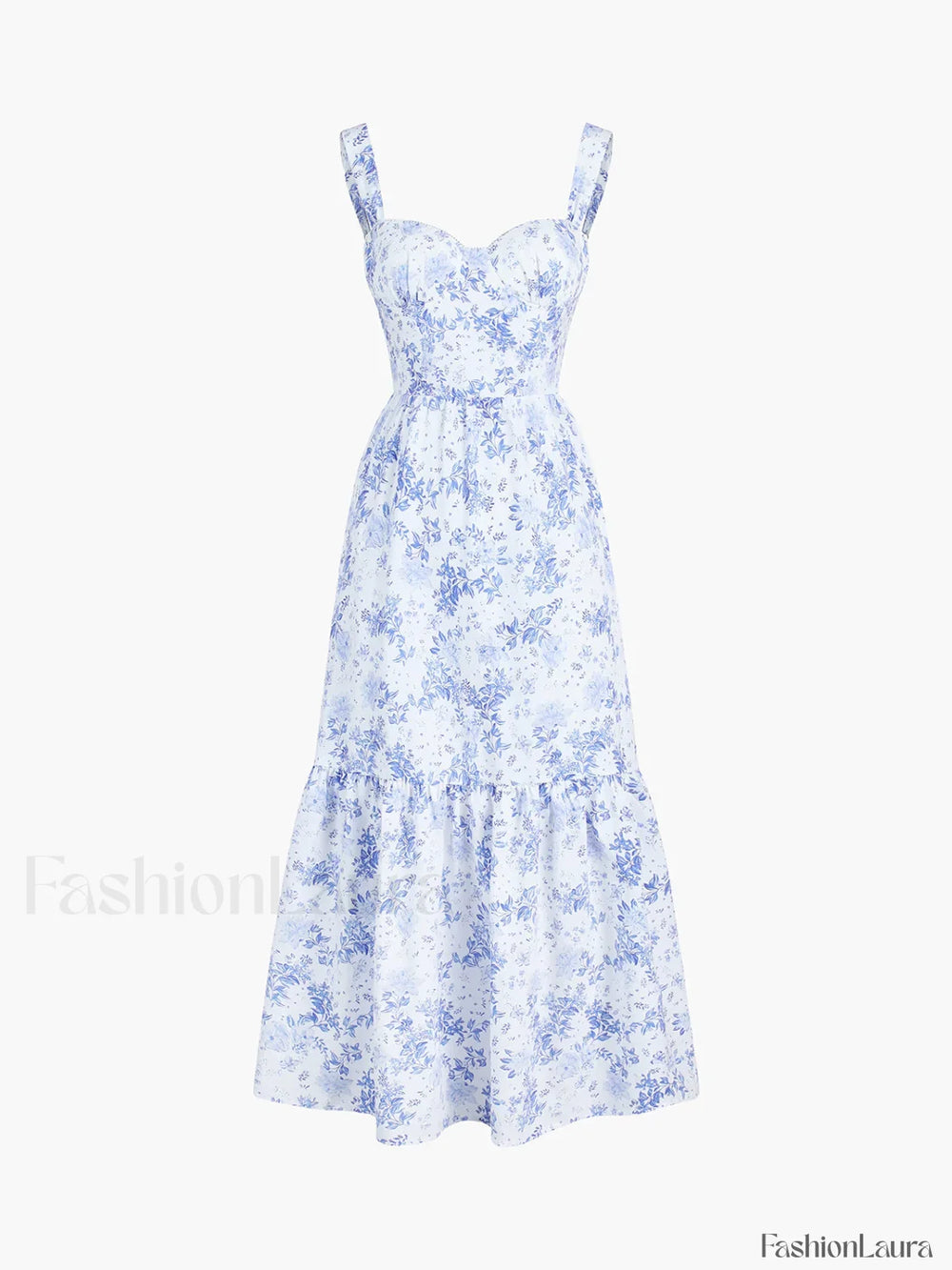 Forget Me Not Floral Pockets Zippered Long Dress Blue / XS Dresses