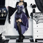 French Fashion Slim Sling Trailing Gothic Dark High Waist Irregular Fairy Grunge Dress