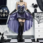 French Fashion Slim Sling Trailing Gothic Dark High Waist Irregular Fairy Grunge Dress PURPLE / S