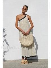French Sloping Shoulder Boho Dress